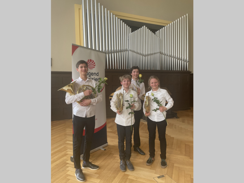 Das Hornquartett (v.l.n.r. Kyrill, Johannes, Benjamin, Ole) erreichte einen 1. Preis © Andreas Roth