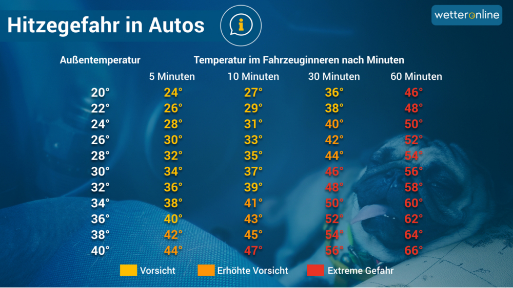 Außentemperatur und Temperatur im Fahrzeuginneren nach Minuten ©WetterOnline 