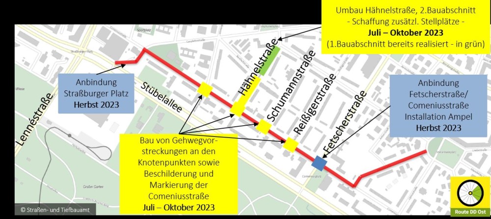 Radroute Ost Abschnitt West Zeitliche Umsetzung  Quelle: Straßen- und Tiefbauamt Dresden