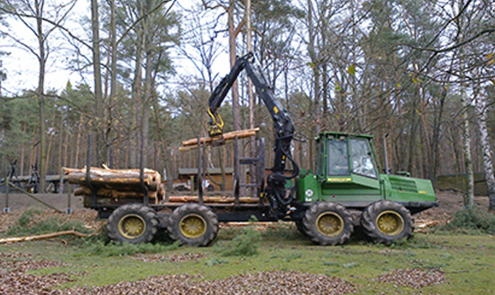 Ein Forwarder rückt das Holz aus dem Wald und bringt es zum Polterplatz   Foto: Landeshauptstadt Dresden
