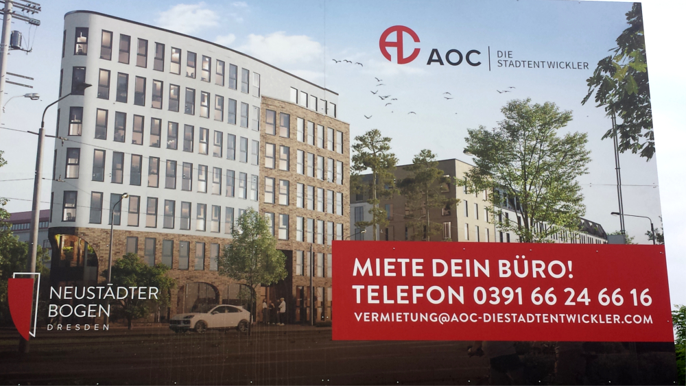 n Dresden-Neustadt, an der Großenhainer Straße 1-3, errichtet AOC auf knapp 8.000 Quadratmeter Grundfläche einen Gebäudekomplex aus zwei Neubauten ©MeiDresden.de