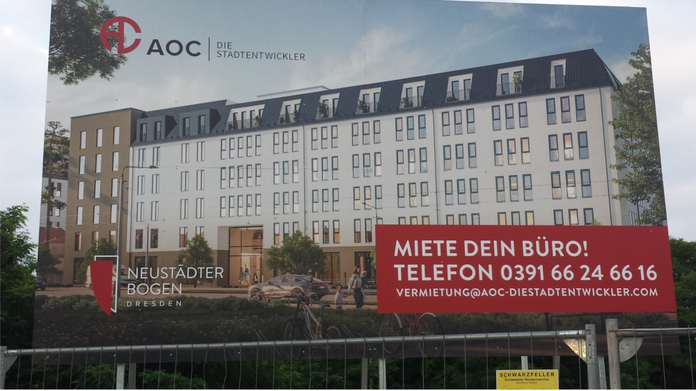 n Dresden-Neustadt, an der Großenhainer Straße 1-3, errichtet AOC auf knapp 8.000 Quadratmeter Grundfläche einen Gebäudekomplex aus zwei Neubauten ©MeiDresden.de