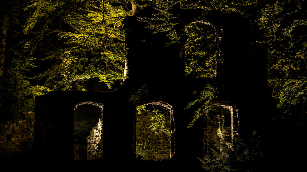 Die mystische Abteiruine des Klosterparks Altzella im Dunkeln © Tom Wölbing