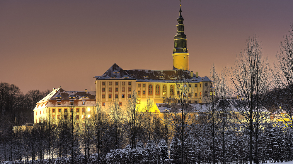 Winterabend am Schloss Weesenstein im Müglitztal. Foto:Carlo Boettger