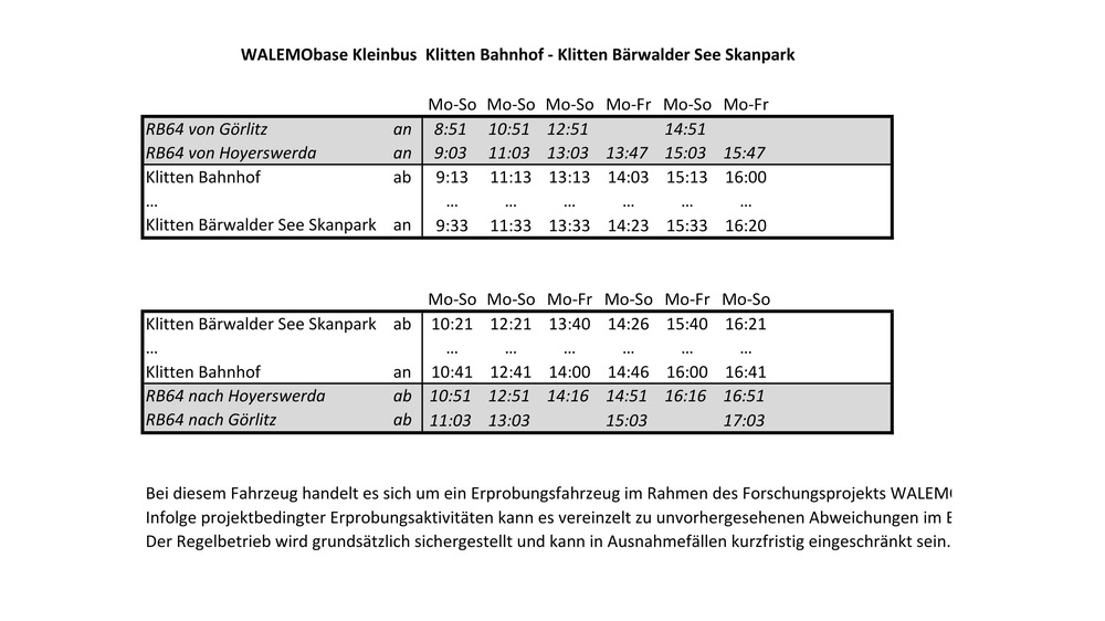 Fahrplan Walemobase Bus. Foto: ZVON