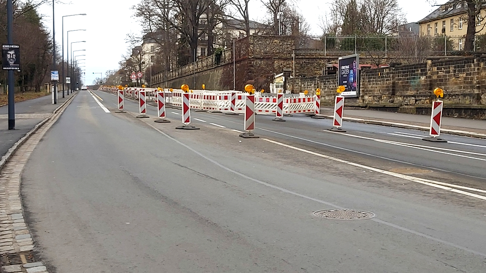 Bauarbeiten zur Sanierung der Stauffenbergallee schreiten voran. Foto: MeiDresden.de
