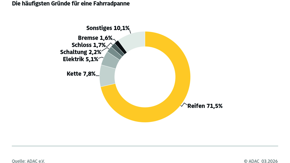 Häufigste Gründe für  Fahrradpannen. Grafik:ADAC Sachsen e.V.